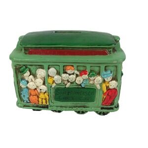 Vtg Ceramic San Francisco #504 Trolley Cable Car Bank W/People MCM Decor‎ Core